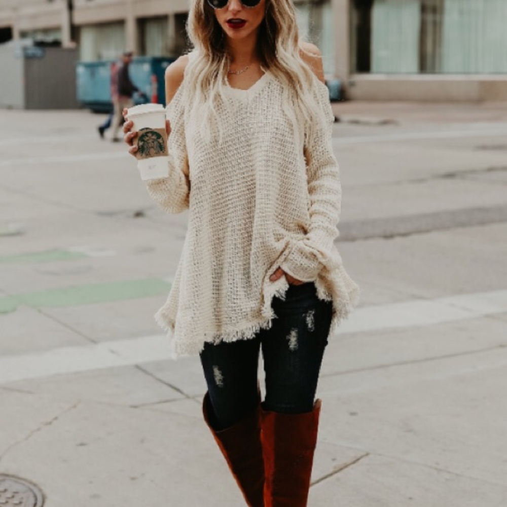 Sweater- Cold Shoulder Waffle Knit- ⬇️FINAL SALE
